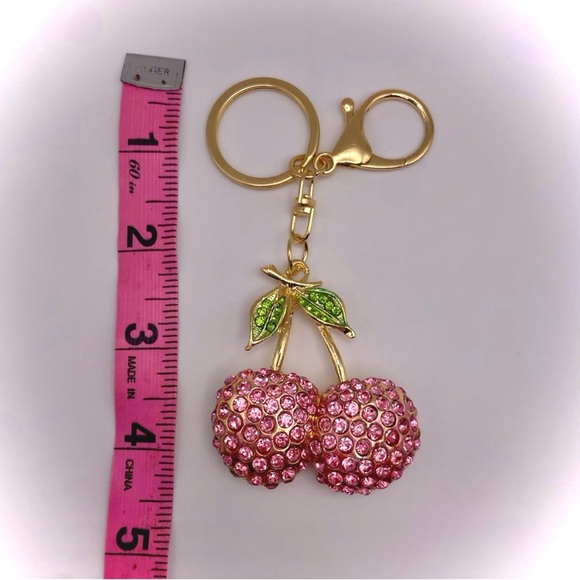 PINK CHERRY SPARKLES | Rhinestone Bag Charm | Keychain (Brand New!) 🩷 - Picture 7 of 10